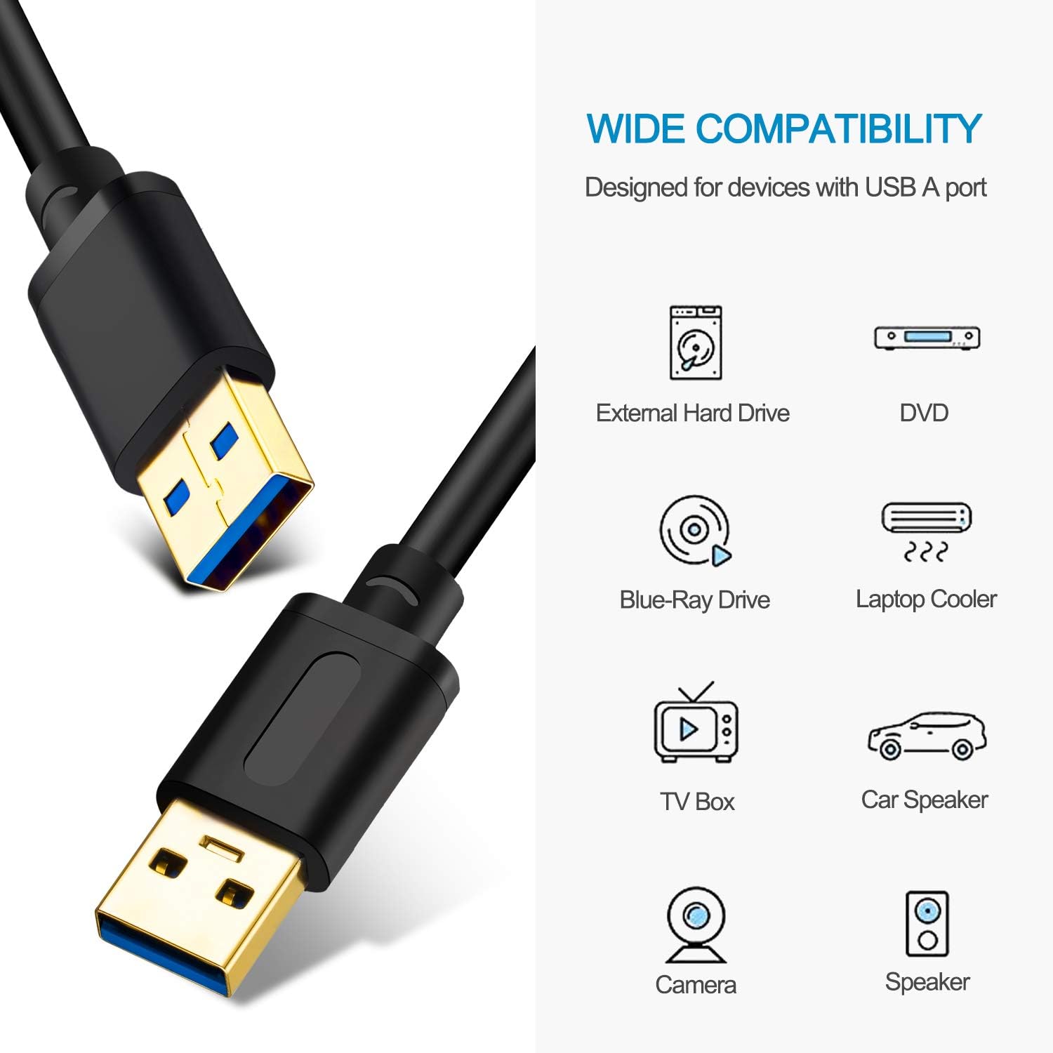 USB 3.0 A to A Male Cable 1Ft,USB to USB Cable USB Male to Male Cable Double End USB Cord with Gold-Plated Connector for Hard Drive Enclosures, DVD Player, Laptop Cooler (1Ft/0.3M): Industrial & Scientific