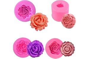 MEMOVAN 3D Flower Silicone Soap Mold 4pcs 3D Rose Flower Silicone Fondant Mold Bloom Rose Shape Resin Candle Mold for Cake Decoration Chocolate Handmade Soap Candy Making Clay Lotion Bar Wax DIY Craft