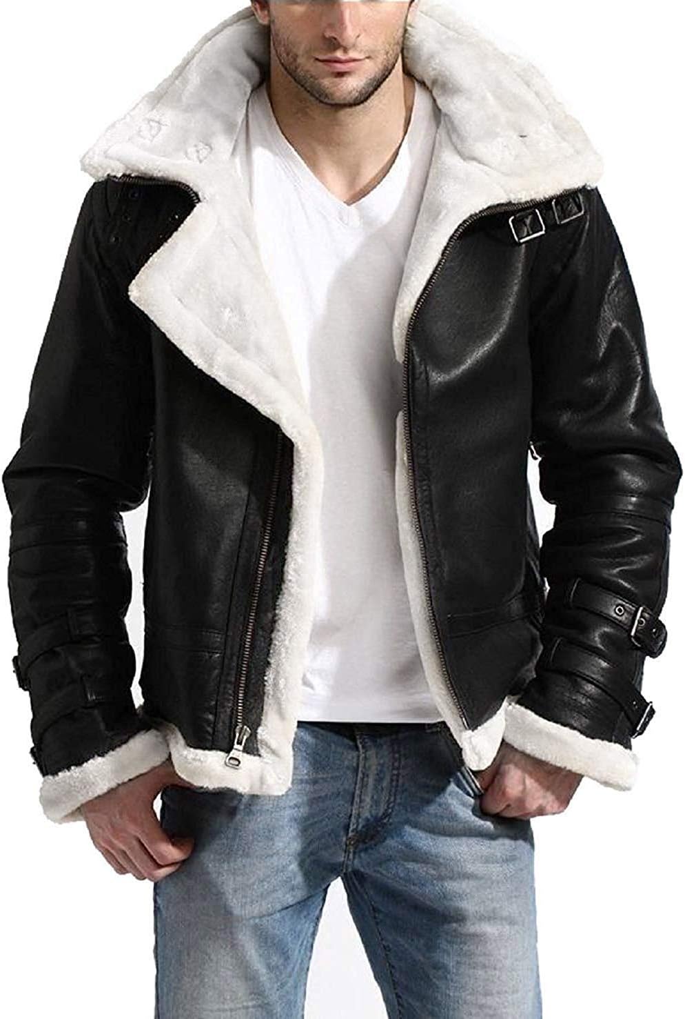 B3 Bomber Aviator Flying Pilot Removable Hood Shearling Genuine Sheepskin Black Bomber Leather Jacket