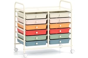 GOFLAME 12-Drawer Rolling Storage Cart, Multifunctional Art Craft Organizer Cart, Mobile Utility Storage Cart with Removable Drawers & Lockable Wheels, Craft Cart for Home Office School, Macaron Color