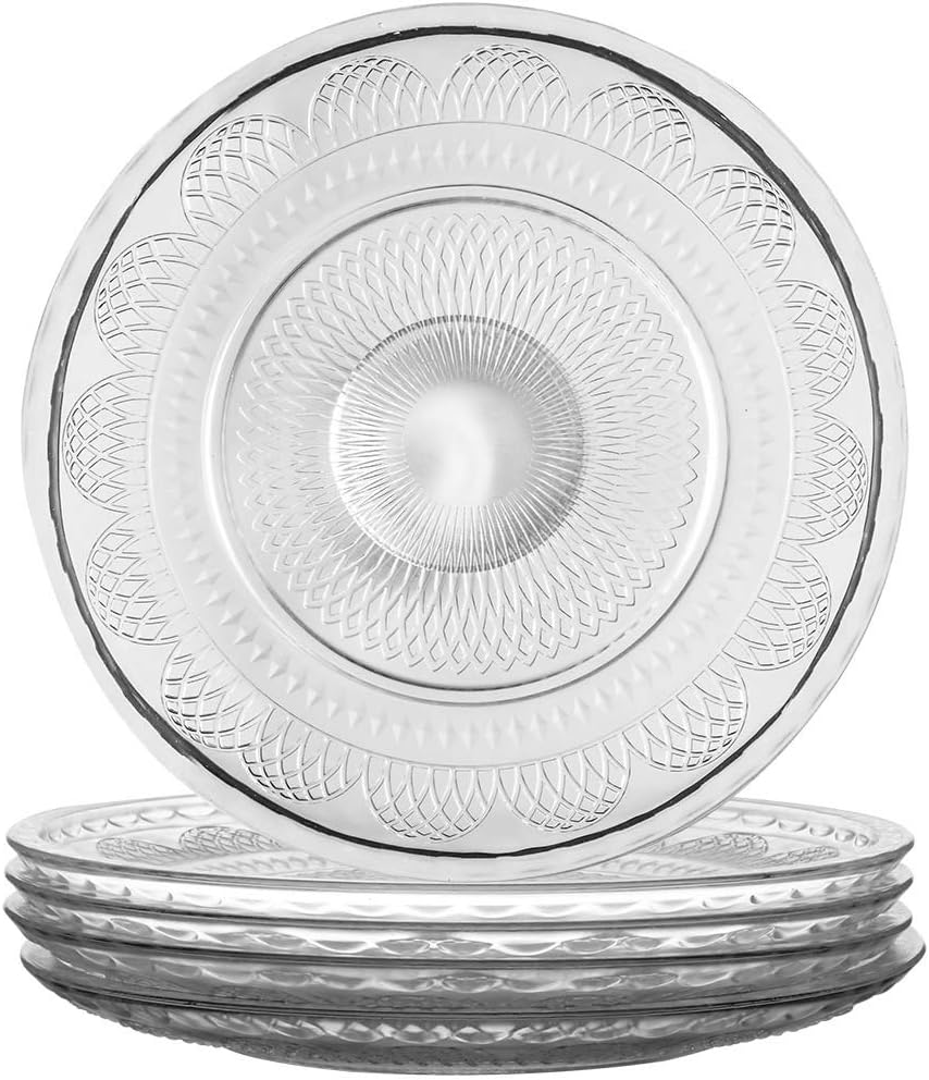 Set of 4 Embossed Clear Glass Plates (Side Plate D21cm) Amazon.co.uk