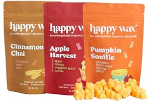 Happy Wax Savory Mix Premium Scented Natural, Non Toxic Soy Wax Melts – 6 Total Oz. of Scented Wax Melts. Includes: Cinnamon Chai, Apple Harvest, and Pumpkin Soufflé