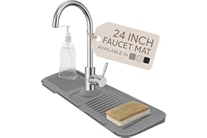 LINDA'S ESSENTIALS 24” Silicone Faucet Mat For Kitchen Sink, Kitchen Sink Splash Guard Behind Faucet, Kitchen Faucet Mat For Kitchen Sink, Kitchen Sink Faucet Mat Splash Guard and Sink Water Splash Guard (Gray)