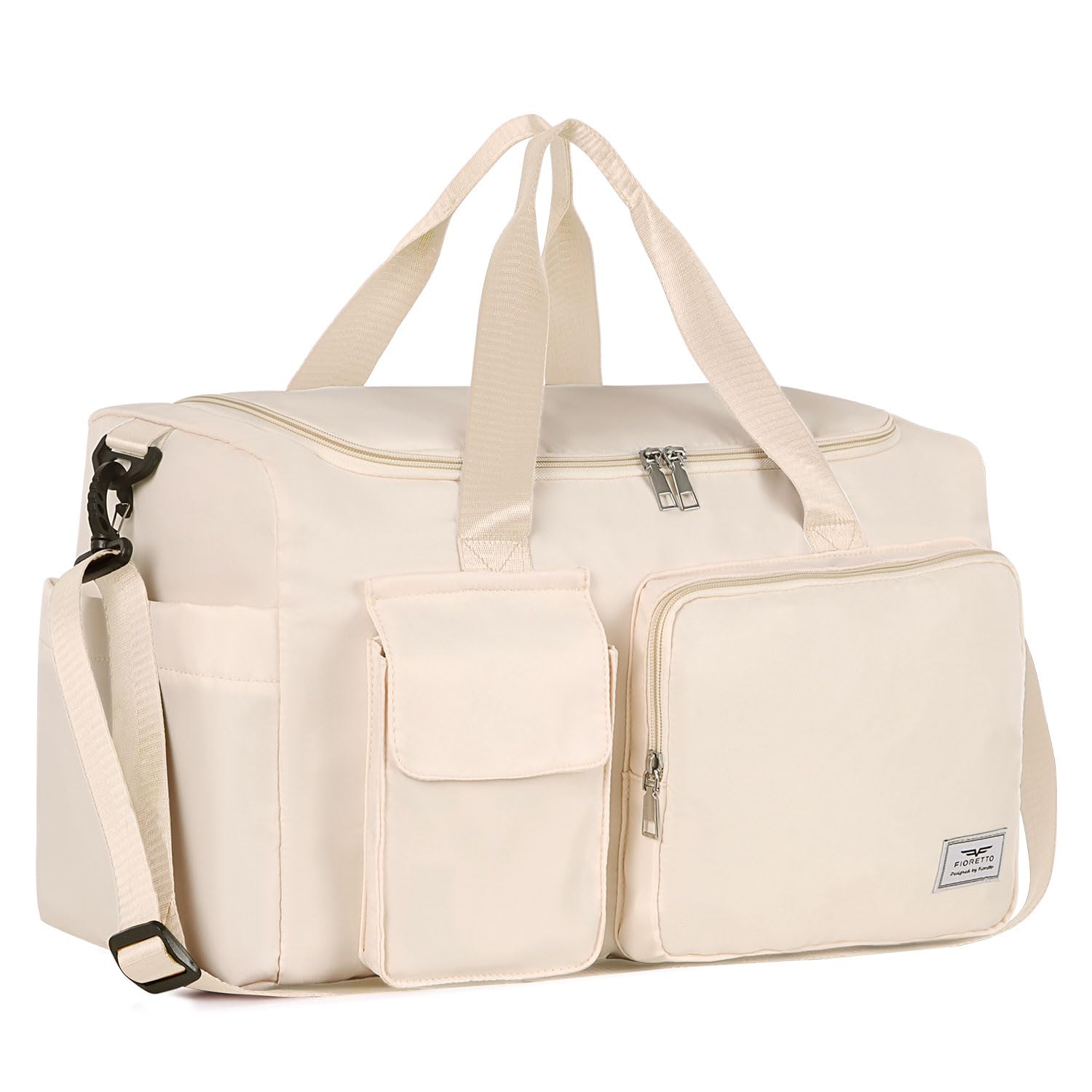 FIORETTO Womens Mens Sports Gym Bag Duffle Bag with Shoes Compartment, Weekend Travel Bag Overnight Bag for Women, Water Resistant Holdall Hospital Bag for Swimming Beige — image 1