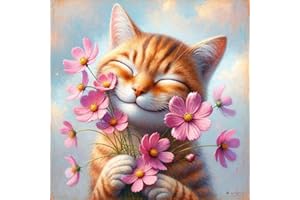 nekpiahu Cute Cat Diamond Art Painting Kits for Adults,Flowers Diamond Painting Kits for Beginners 5D Animal Full Drill Diamond Dots,Gem Art Crafts for Adults Home Decor 12x12inch