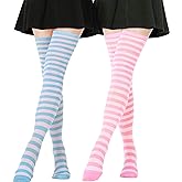 AQOKKA Extra Long Thigh High Socks for Women Striped Over Knee Thigh Socks Long Boot Thigh High Stockings Leg Warmers