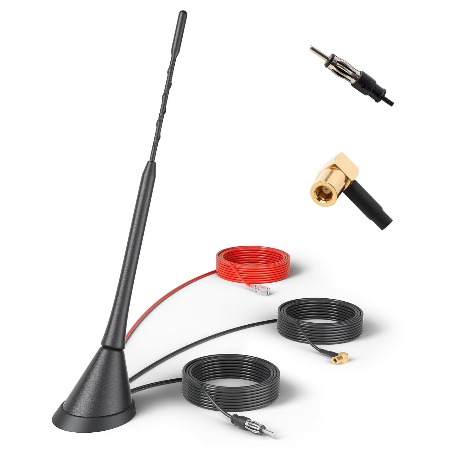 RED WOLF DAB Car Aerial Antenna SMB Adapter to DIN Connector Universal Roof Mount Active Amplified Aerial Reception Splitter for FM AM/DAB+ Radio Pioneer Clarion Alpine JVC Sony Android