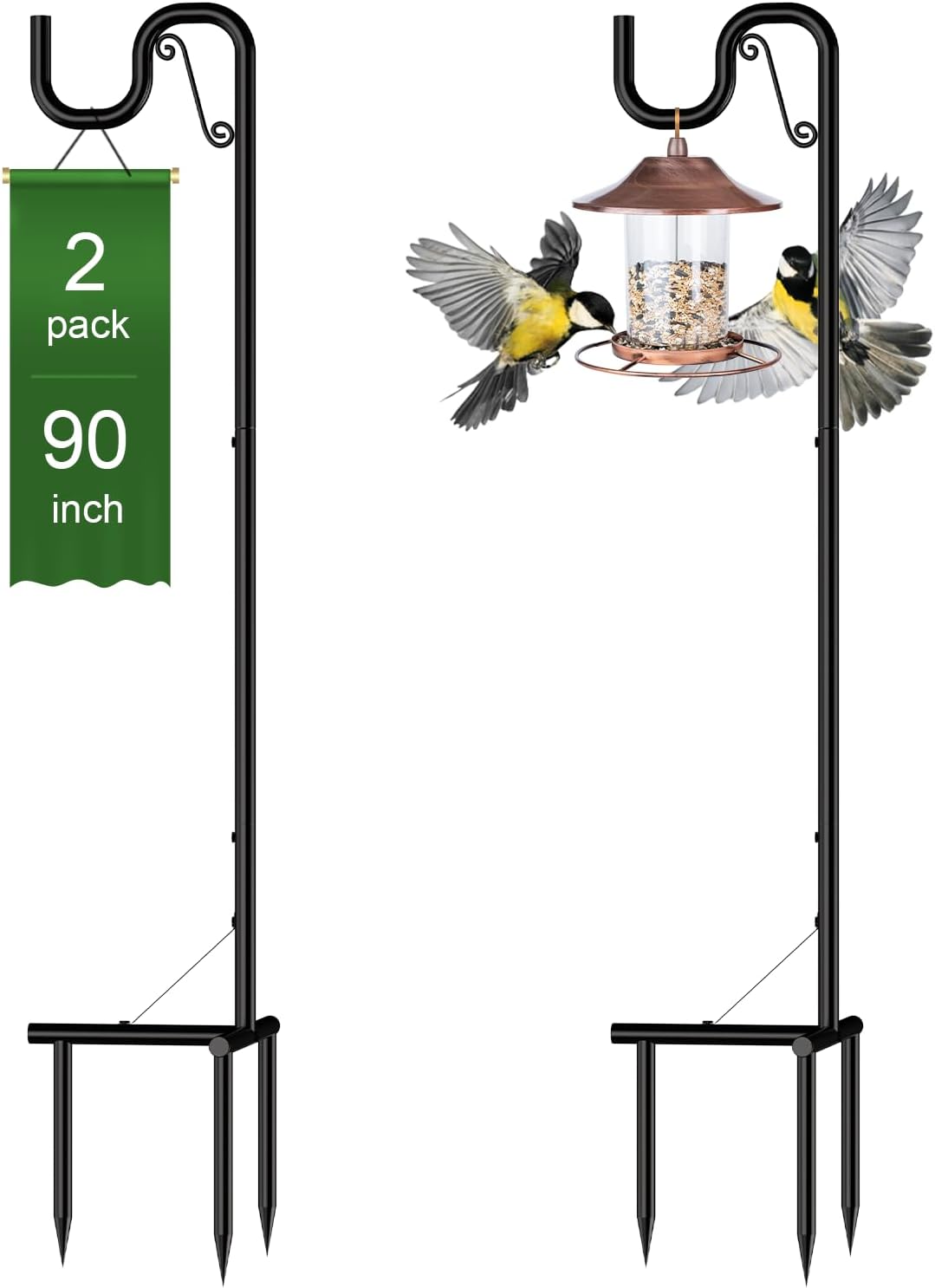 Outdoor Shepherd's Hooks - Garden Shepherds Hooks, 90'' Adjustable Outdoor Hooks for Hanging Plants,Bird Feeder,Light,90'' Heavy Duty Garden Hooks for Plant Baskets, Solar Light Lanterns 2 Packs