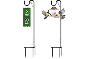 SHINOSKE 90" Shepherds Hooks for Outdoor, Adjustable Heavy Duty Garden Bird Feeder Pole for Hanging, Plant Baskets, Solar Light Lanterns, Outdoor Plant Hanger Hook 2 Pack