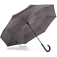 totes InBrella Reverse Close Umbrella, Black/Grey