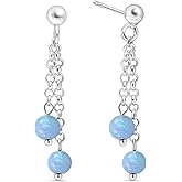 Blue Opal Earrings in 925 Sterling Silver - 35mm Length with 5mm Round Beads - Blue Opal Earrings for Women Sterling Silver - Perfect for Gifting and Everyday Wear