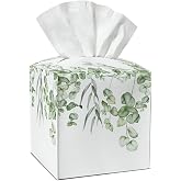 Watercolor Green Leaves Tissue Box Covers Square, Leather Tissue Box Holders Decorative for Car Nightstand Home Office Bathroom Organizer, Square Facial Paper Organizer Home Decor -009