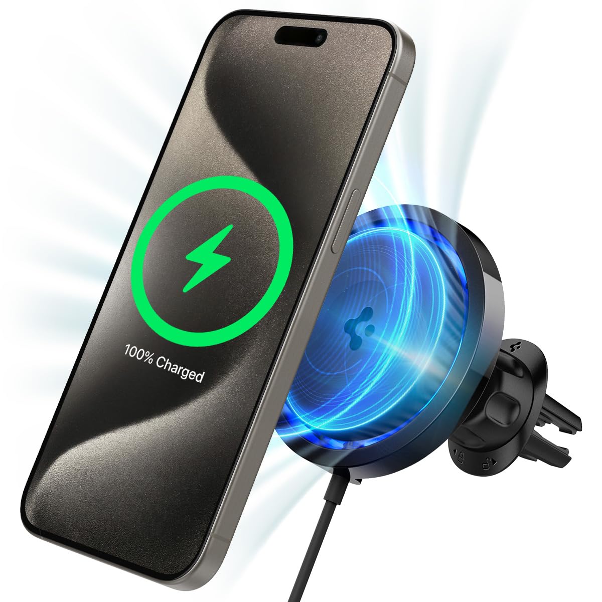 Spigen OneTap Pro 3 MagFit Cryomax Fast Wireless Cooling Noiseless Car Mount Charger Designed for MagSafe Car Phone Holder Compatible with iPhone 16 15 14 13 12 Pro Max Air - Airvent