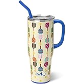Swig Life 40oz Mega Mug, 40 oz Tumbler with Handle and Straw, Cup Holder Friendly, Dishwasher Safe, Extra Large Insulated Tumbler, Stainless Steel (Pickleball)
