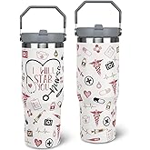 Soeufnwhf 30oz Nurse Tumbler Cup With Handle - Travel Coffee Mug, Nutrition Facts Design - Best Nursing School and Graduation Gift, RN Appreciation