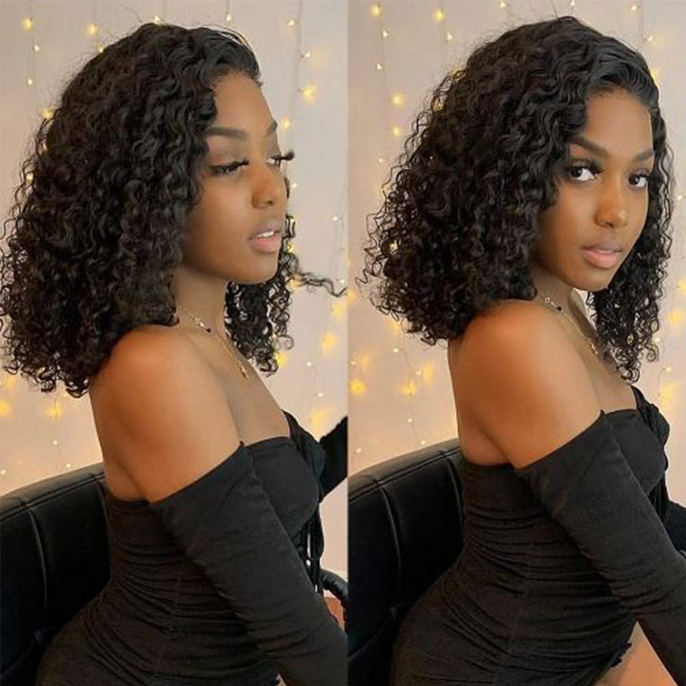 Amazon Com Short Curly 13x4 Lace Front Human Hair Wigs 130