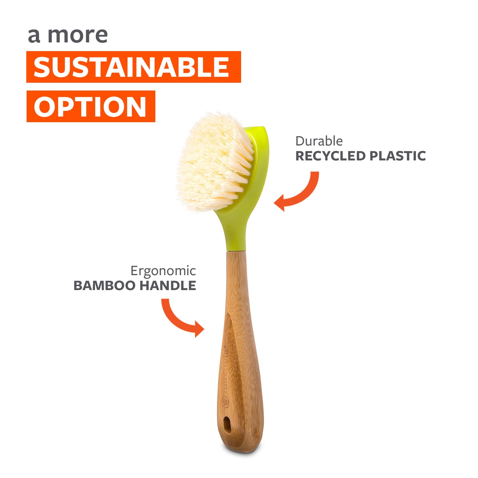 Full Circle Be Good Kitchen Dish Brush with Bamboo Handle, Single Brush, Green, FC10108