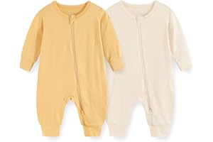 JELYLOVE Unisex Rayon derived from Bamboo Zipper Baby Boy Girl Rompers 2 Pack Infants Jumpsuits Soft New Born Clothes