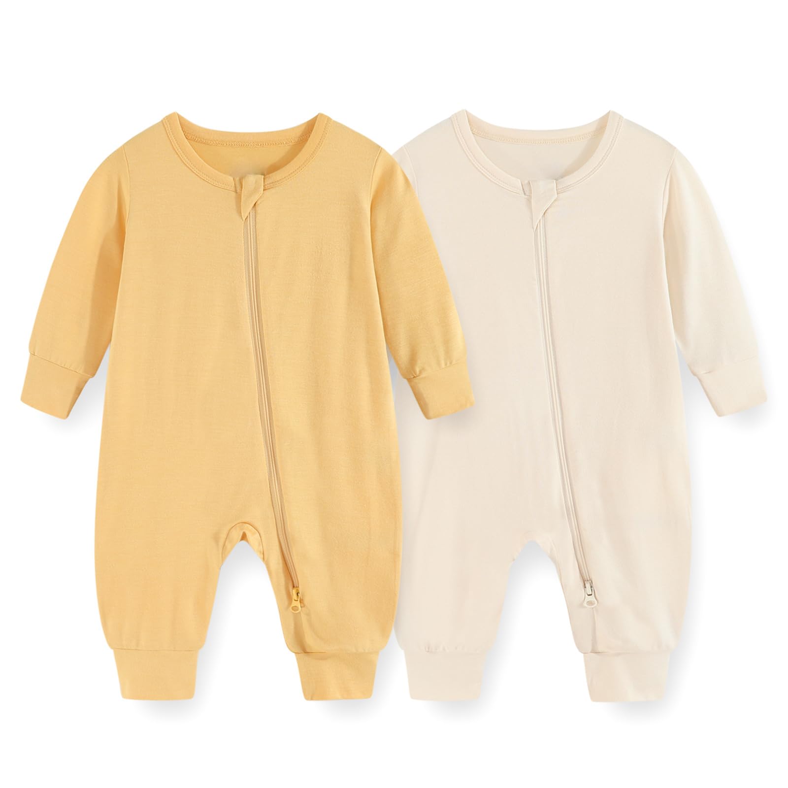Photo 1 of JELYLOVE Unisex Rayon Made from Bamboo Zipper Baby Boy Girl Rompers 2 Pcak Long Sleeve Infants Jumpsuits New Born Clothes