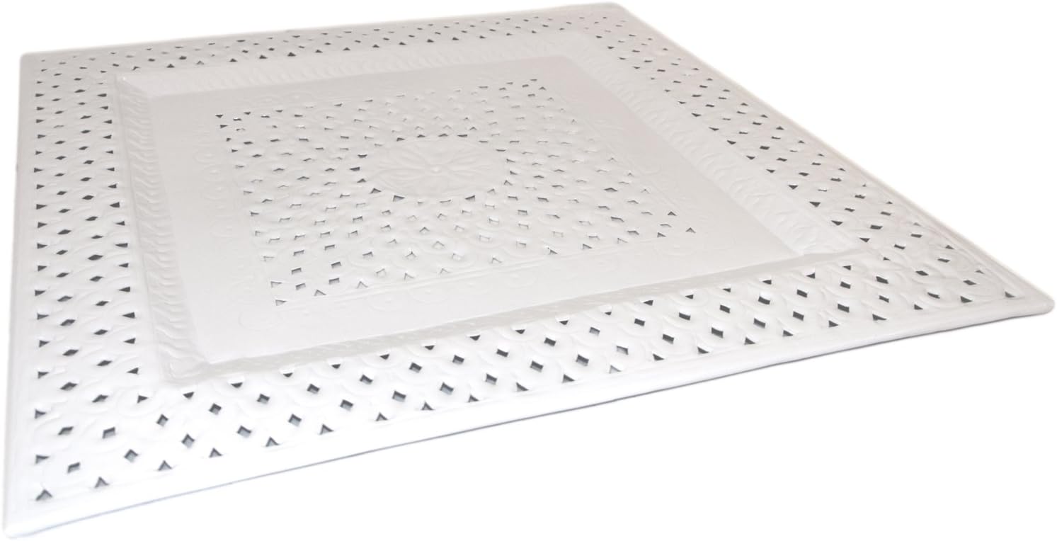 Tray Square Candle Holder Shabby Shic Country House Metal Decorative Tray White Aluminium