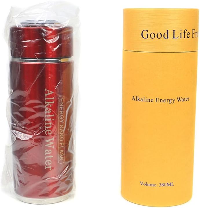 Saweyona Alkaline Energy Water Flask 1 piece Red Hydrogen Negative ION Water Ionizer Dual Filter Health Care Hydrogen Negative ION Water Ionizer Water Bottle Alkaline Water Energy Nano Flask Box Pack
