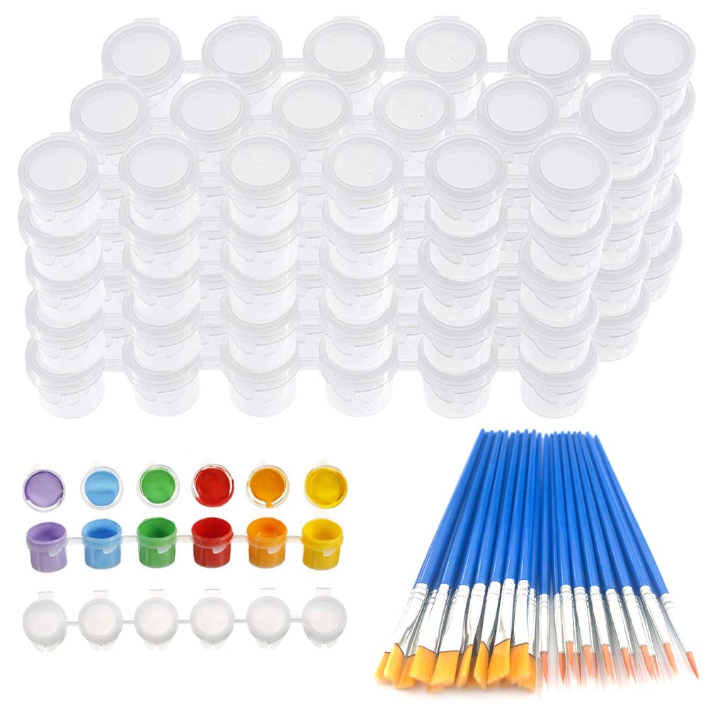 45pcs 3ml Paint Pots Strips with Paint Brushes Set,15 Strips 90 Pots Mini Empty Paint Cups with 30pcs Small Paint Brushes,Arts Crafts Plastic Paint Container for Storage Acrylic Paint Paintings