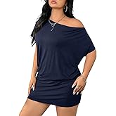 SOLY HUX Women's Plus Size Off The Shoulder Short Sleeve Tshirt Dress Summer Bodycon Party Mini Dresses