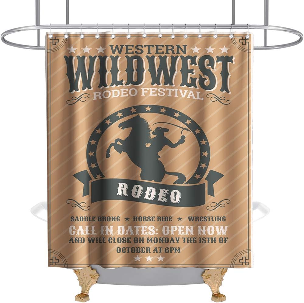 Amazon Com Cowboy Shower Curtain Country American Rodeo And Vintage Western Animal Farm Cloth Fabric Bathroom Decor Set With Hooks Waterproof Washable 70 X 70 Inches Home Kitchen