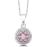 Gem Stone King 925 Sterling Silver Pink and White Lab Grown Diamond Round Pendant Necklace For Women (0.34 Cttw, Gemstone Birthstone, with 18 Inch Chain)