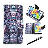 S5 Case,Galaxy S5 Wallet CASE - Head Case Designs Elephant Aztec Animal Faces Pattern Premium PU Leather Wallet Case Stand Cover with Card Slots Cash Compartment for Samsung Galaxy S5 i9600/ Galaxy SV / Galaxy S V + CoolGiftCase Stylus