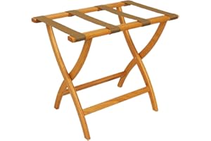 Wooden Mallet® Designer Curve Leg Luggage Rack, Tan Straps, Light Oak