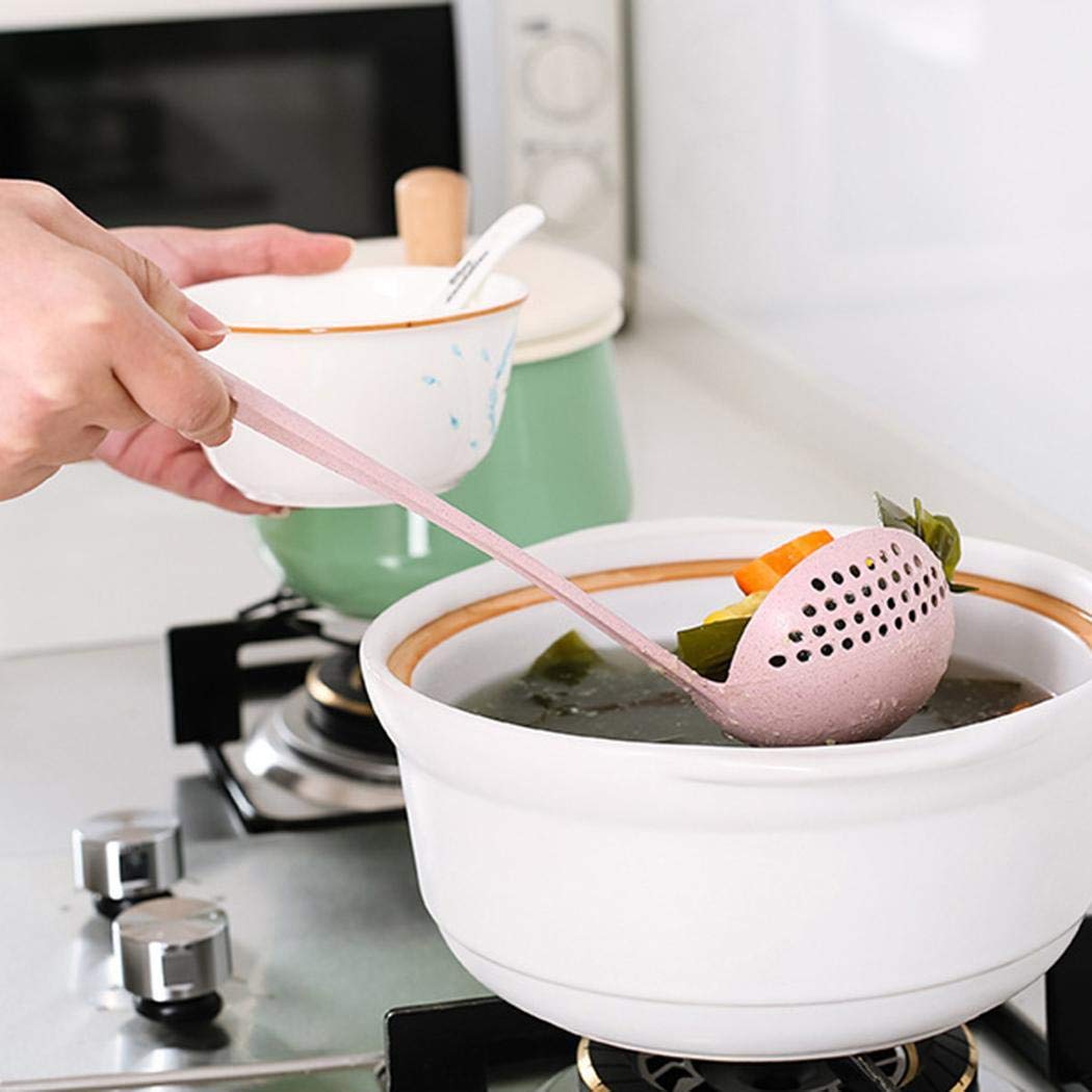 linselles 2 in 1 Kitchen Long Handle Soup Spoon Colander, Hot Pot, Soup Vegetable Drain etc Daily Useful Cooking Tools, Blue