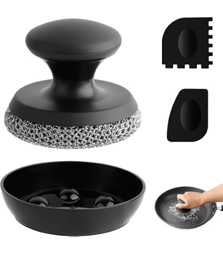 Cast Iron Chainmail Scrubber + Pan , Stainless Steel Skillet Cleaner