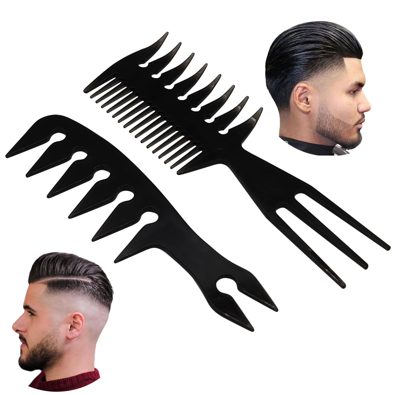 Professional 2-in-1 Mens Hairstyling Texture Comb, Wide Tooth Slickback Hairdressing Detangling Fantail Barber Comb Anti Static Heat Resistant for Men Women Salon Shaping Wet Long Curly (AB)