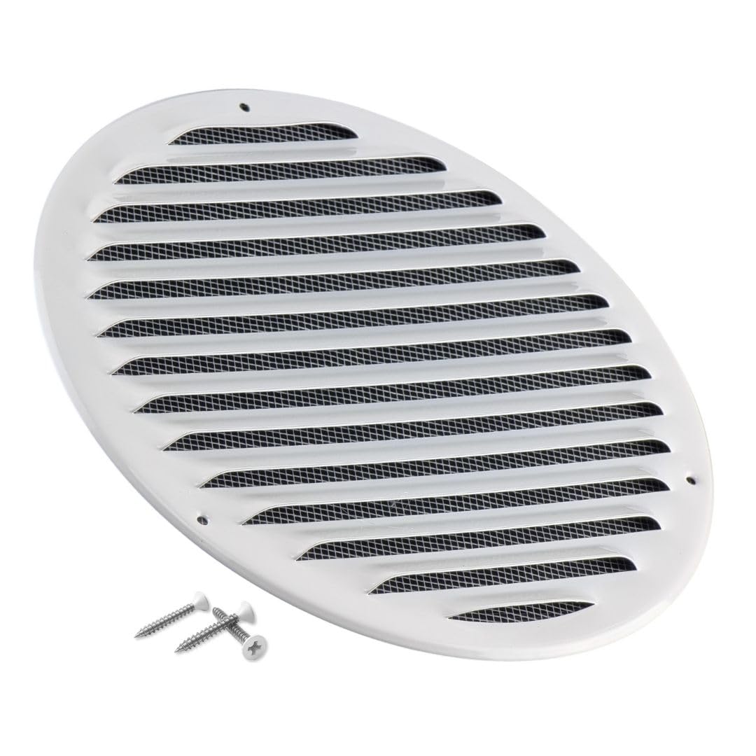 Steinberg14 White 200mm Metal Air Vent Cover with Insect Mesh - 8 inch Round Ventilation Grille