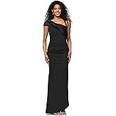 Betsy & Adam Women's Floor-Length, Off-The-One-Shoulder, Miakdo Draped Detail, with Fitted Silhouette, Black, 4