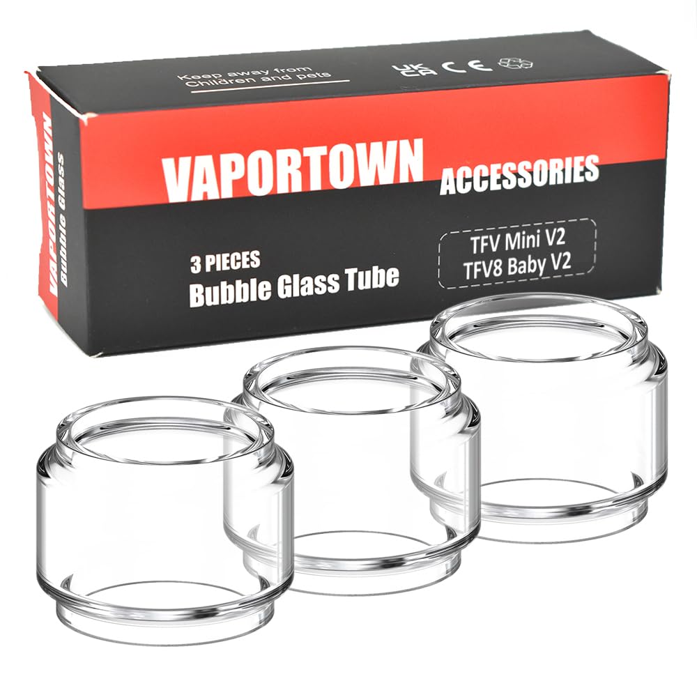 Vaportown 3X Spare Bubble Glass Tube for SMOK TFV Mini V2 TF-D TFV8 Baby V2 Tank Clear Fat Boy Replacement Glass for Mag Grip Kit X-Priv Plus Solo Kit (Clear)