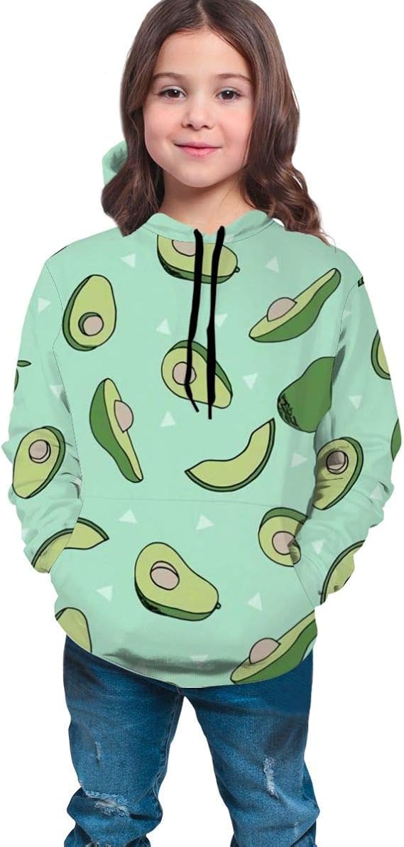 Boys Girls Hoodies Fleece Avocados Fabric Avocado Fruit and Veggies Pockets Sweatshirts Fleece 