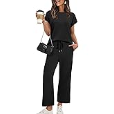 XIEERDUO Women's Cap Sleeve Lounge Sets 2 Piece Travel Outfits Airport Tracksuits Wide Leg Loungewear S-3XL