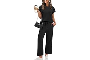 XIEERDUO Women's Cap Sleeve Lounge Sets 2 Piece Travel Outfits Airport Tracksuits Wide Leg Loungewear S-3XL