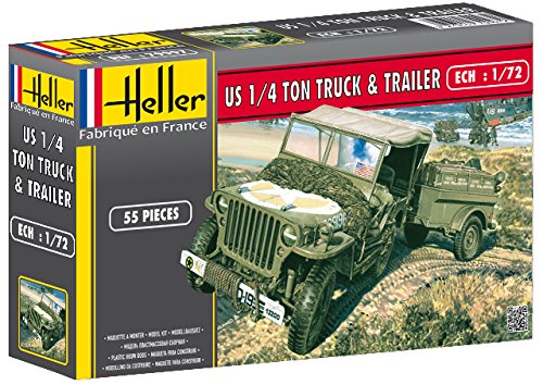 Heller US 1/4 Ton Truck and Trailer Military Land Vehicle Model Building Kit
