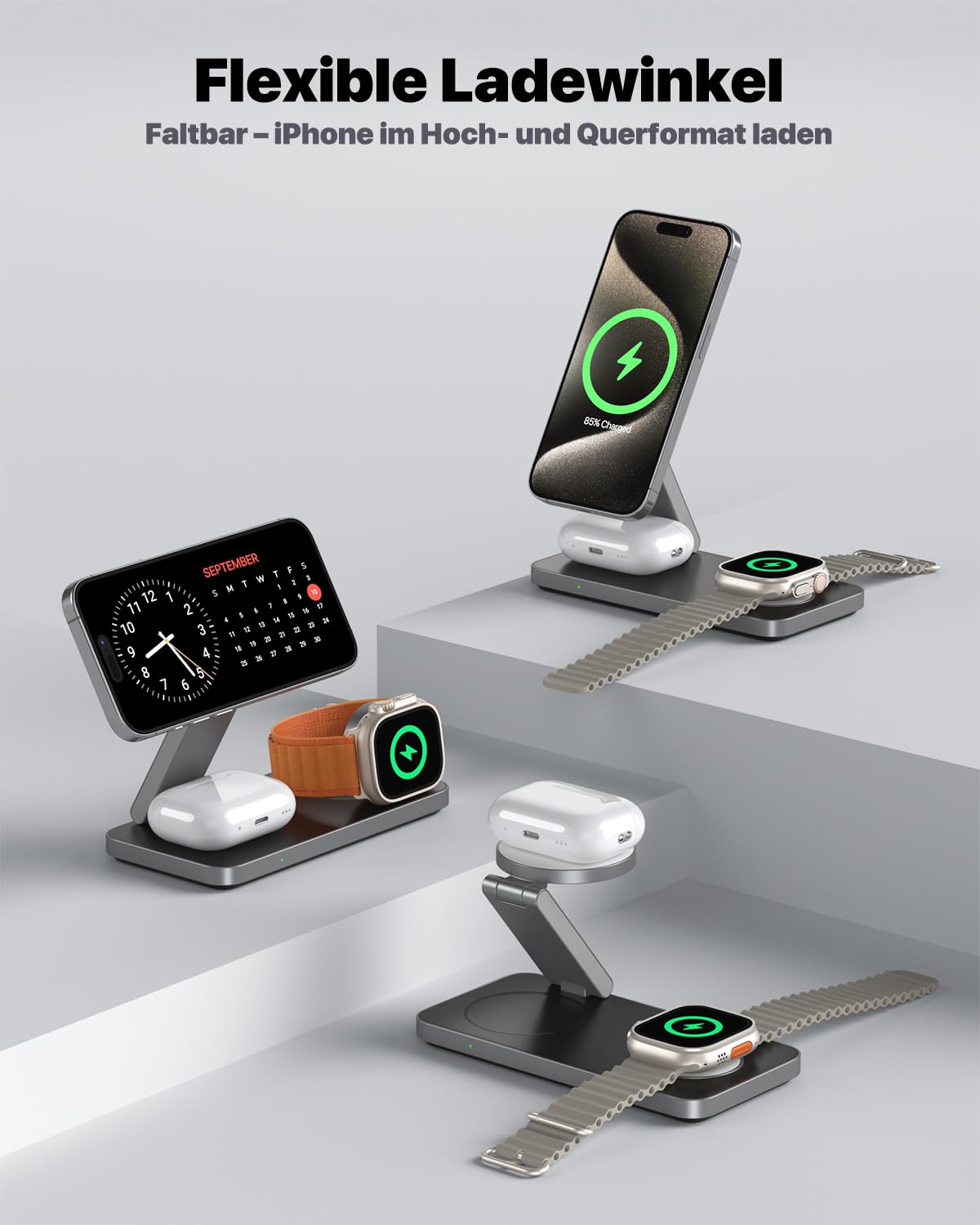 3 in 1 Ladestation mit Qi2.2 25W, Ladestation Apple Watch und iPhone Kompatibel mit Magsafe Ladestation Wireless Charger Für iPhone 17/16/15/14/13/12, AirPods, Apple Watch, mit 35W Adapter 6
