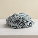 Simple&Opulence 100% Linen Fitted Sheet Full(1 Piece), 14 Inch Deep Pocket Mattress Cover Natural French Flax Stone Washed Farmhouse Soft Breathable Bottom Sheets-Dusty Blue