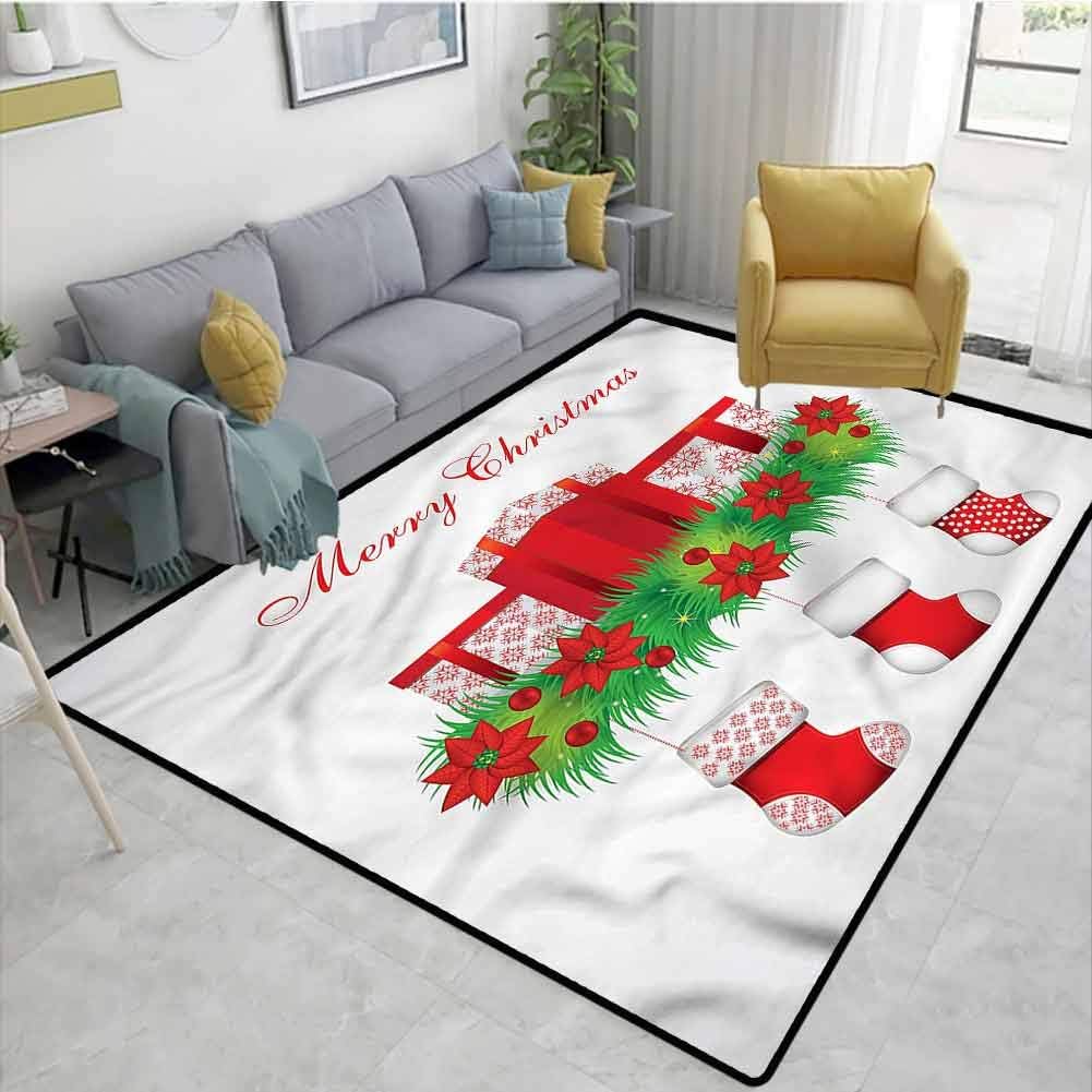 Merry Christmas,Christmas Rug,Dining Room Home Bedroom Carpet Floor,Anti-Skid Rug,Rugs for Bedroom,Rugs for Kids Rooms,Christmas,Hanging Stockings-5'6"X6'6"