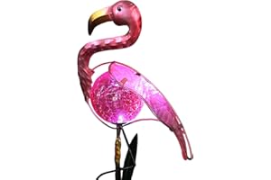 Bright Zeal 14" Big Metal Outdoor Solar Lights Waterproof Flamingo Garden LED Stake Light - Solar Pink Flamingos Yard Ornaments - Stake Lights Yard Decor Metal Yard Art