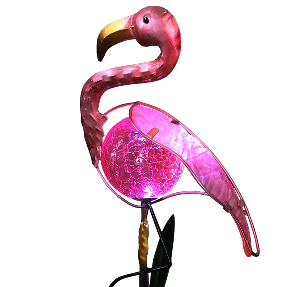 Photo 1 of Bright Zeal 14" Big Metal Outdoor Solar Lights Waterproof Flamingo Garden LED Stake Light - Solar Pink Flamingos Yard Ornaments - Stake Lights Yard Decor Metal Yard Art