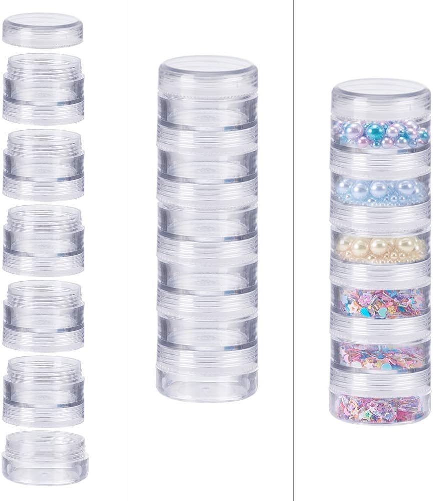 BENECREAT 30 PCS Plastic Stackable Clear Round Bead Container Storage Jars For Crafts,Small Items,Beads,Jewelry Findings - Image 3
