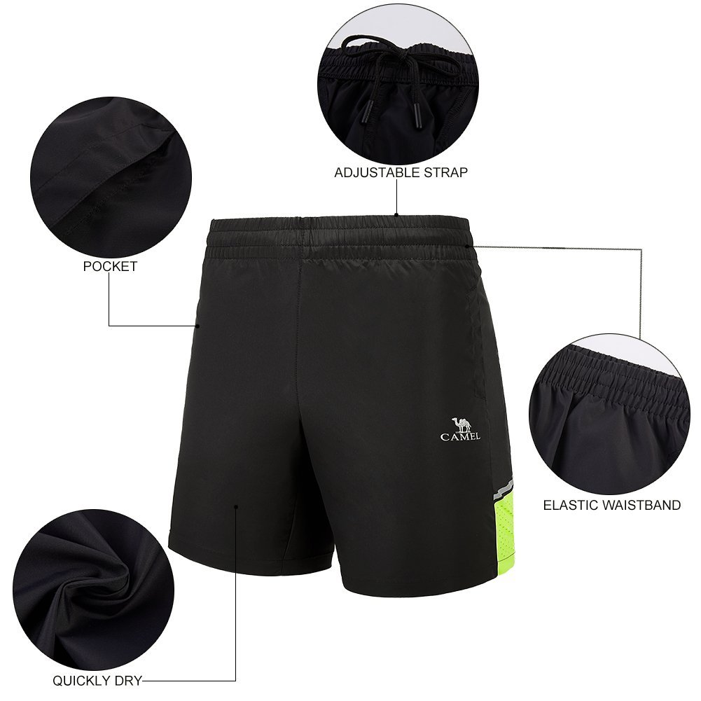 Camel Men\'s Athletic Gym Shorts with Pockets Support for Running Training Workout Swim Trunks for Watersports(Black,XXL)