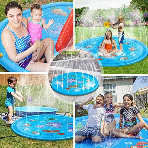 Fomatrade Sprinkler for Kids Toddlers,Splash Play Mat,Thickening PVC Inflatable Water Spray Pad Outdoor Garden Inflatable Sprinkler Water Mat Fun Toy Kids Baby Pool Pad Hot Summer Swimming Party