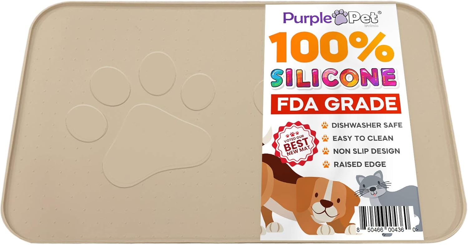 Large Dog Feeding Mat with Paw Logo. Premium FDA Silicone (Gray 22" X